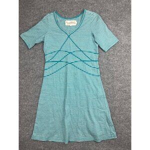 Aventura Dress Women's XS Blue Stripe Short Sleeve V Neck Knee Length A Line